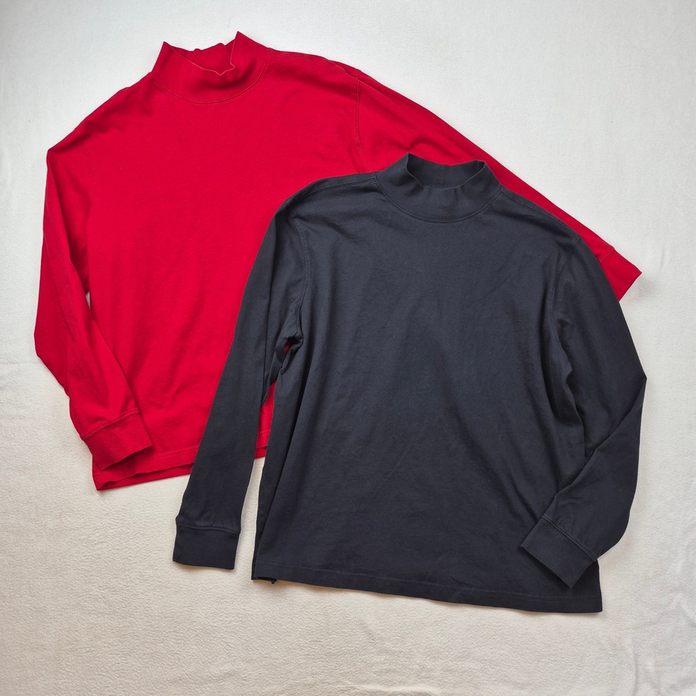 Lands End Womens Mock Neck Shirts Long Sleeve Cotton Tee Top Size L 14-16